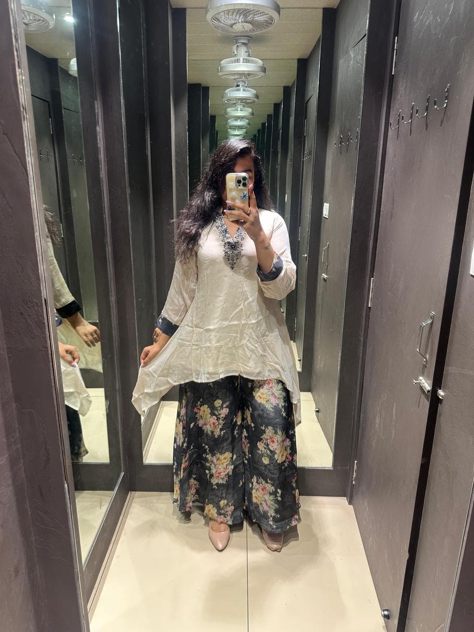 floral plazo with A cut short kurta